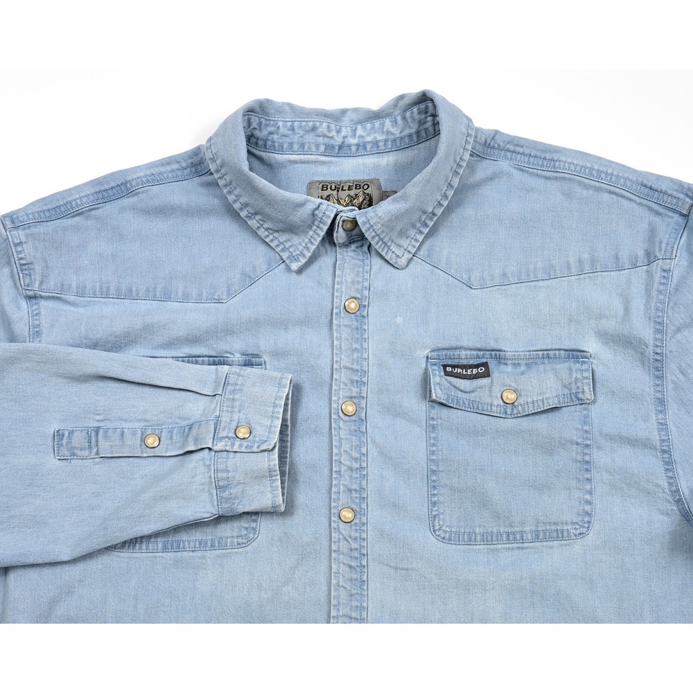 BURLEBO Pale Blue Denim Snap-Front Western Shirt